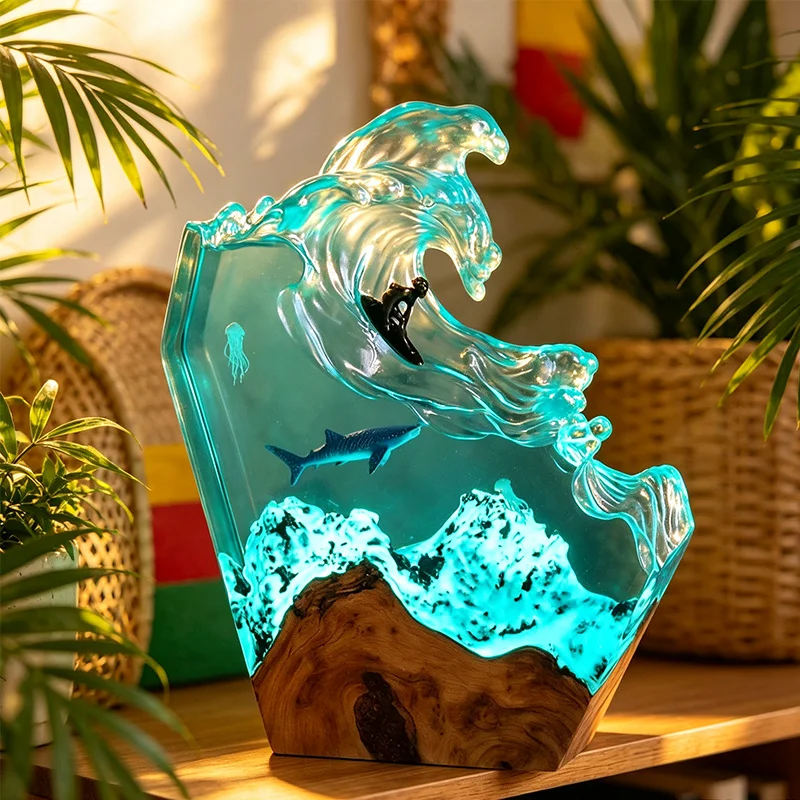 Resin Art Table Top - Морская лампа в виде кита, декоративное