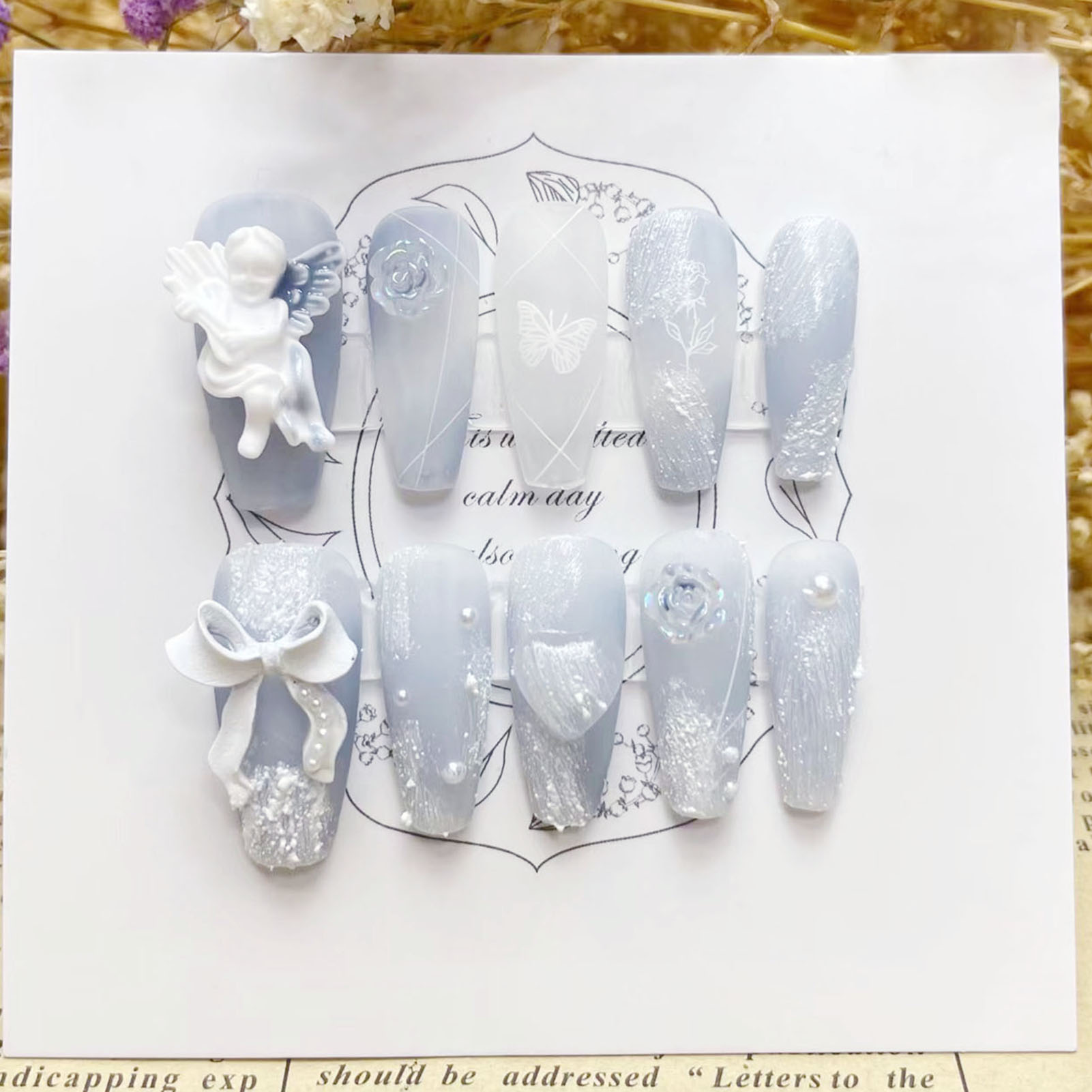 Resin Art Flower - 3D пластырь ангельские накладные ногти глянцевый
