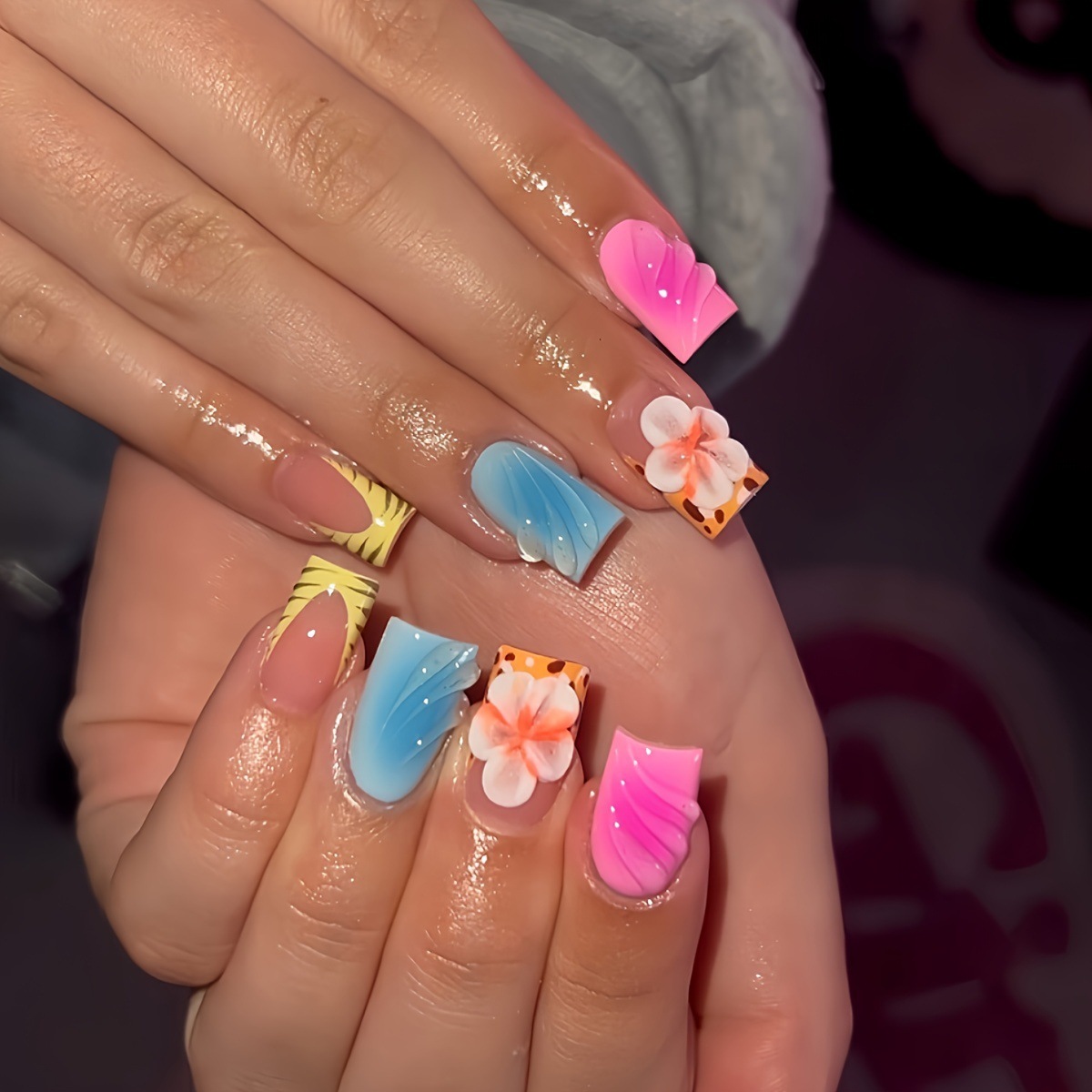 Resin Art Flower - 24 шт., короткие накладные ногти с