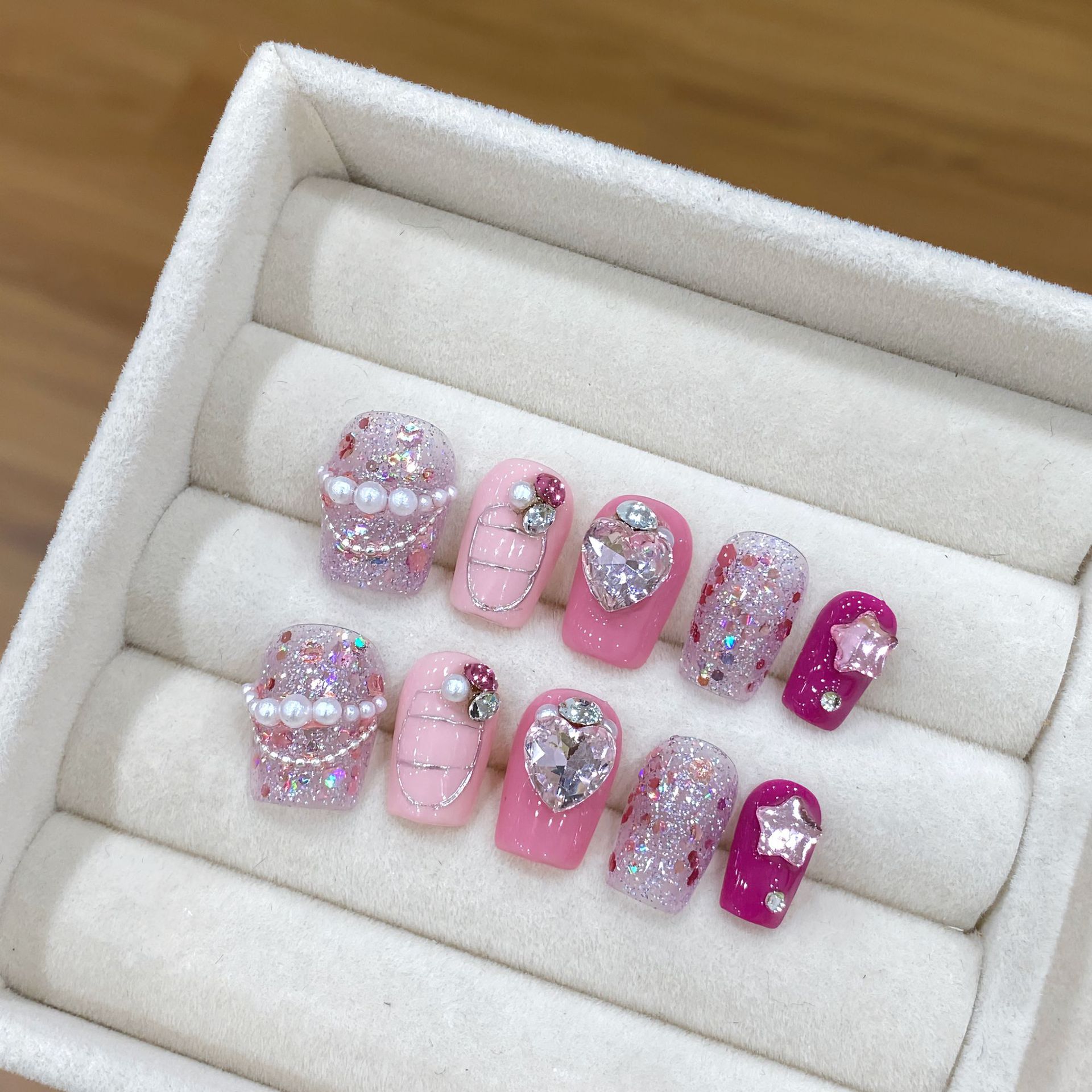 Resin Art Glitter - Накладные ногти ручной работы, блестящие розовые